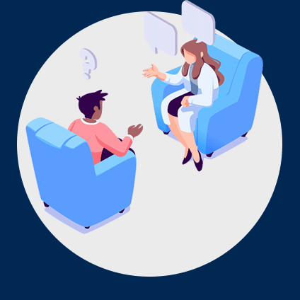 Pharmacist talking to patient graphic